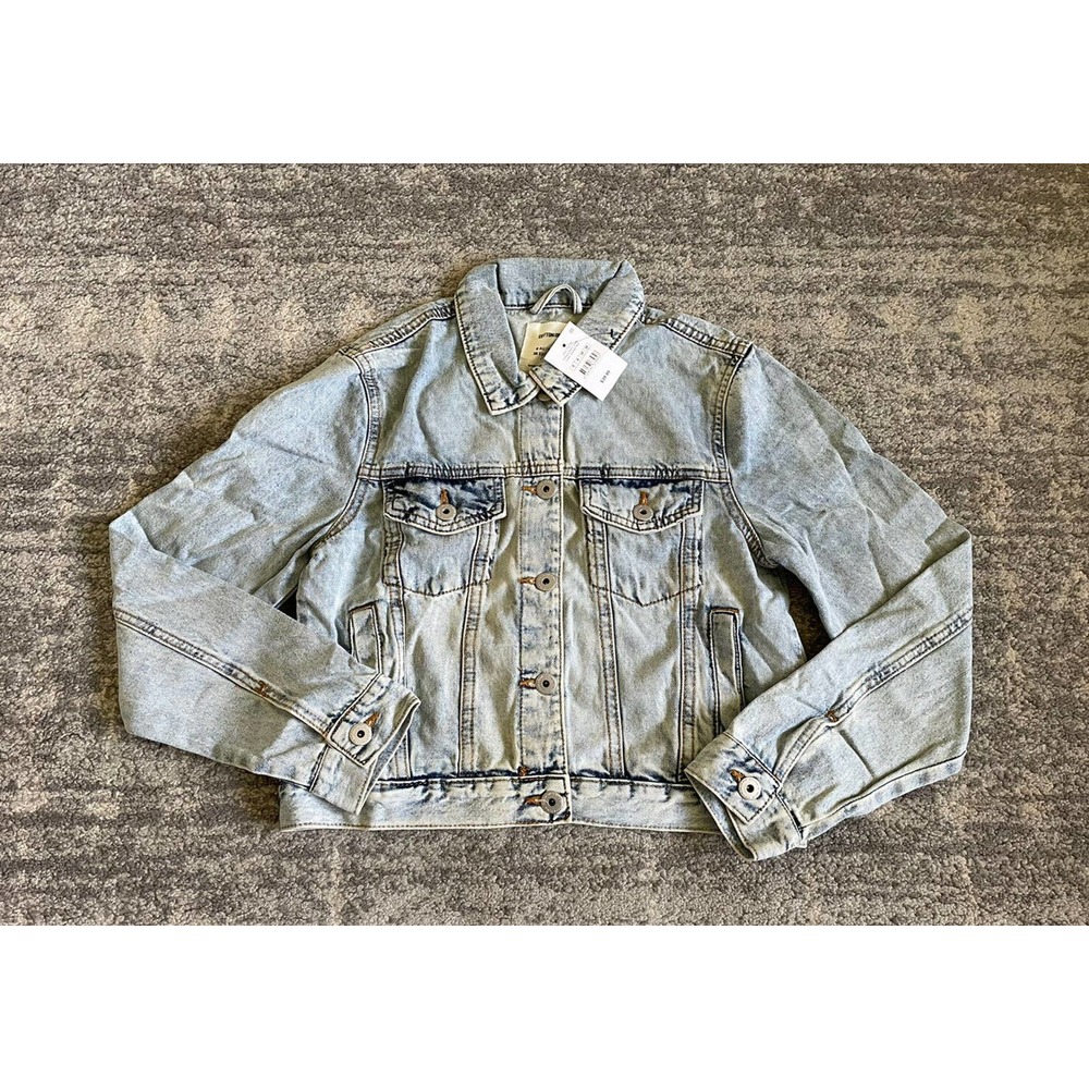 Cotton On Womens Size 4 Jean Jacket Crop Stone Wash Buttons Fold Down Pockets O9